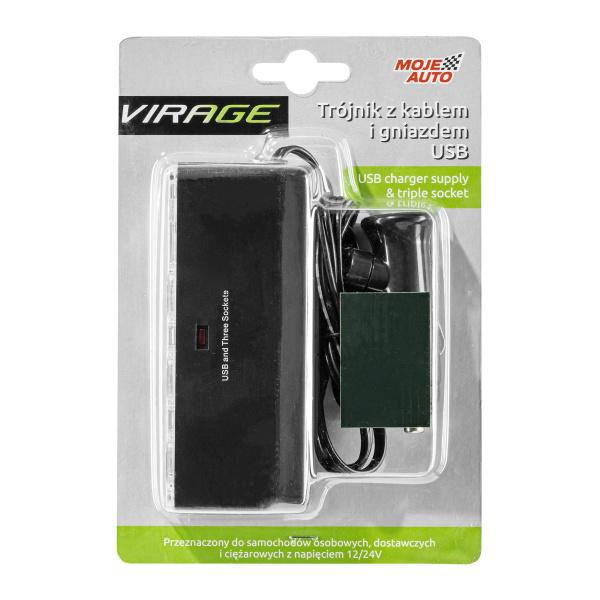 Tr�Jnik 12/24V Na Kablu Z Gniazdem Usb  / Virage