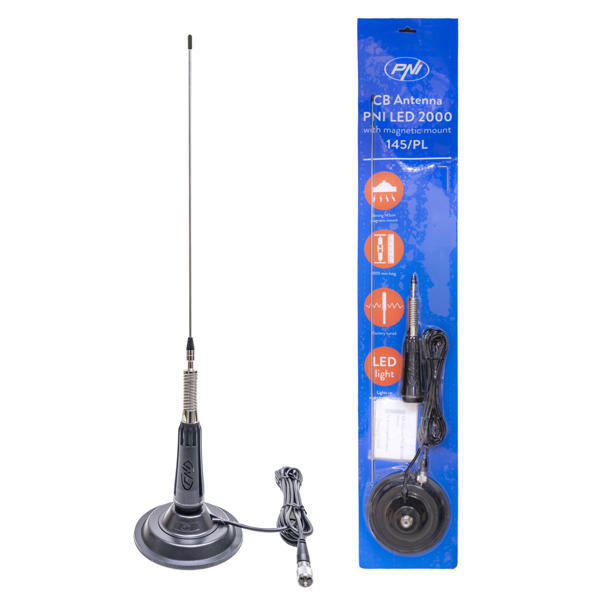 Antena Cb Pni Led 2000, Lungime 90 Cm, Iluminare In Timpul Emisiei, Cu Magnet Inclus