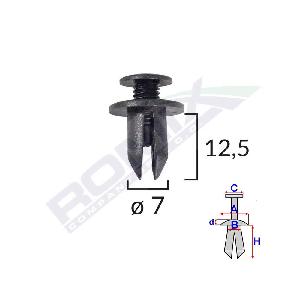 Clips Fixare Pentru Honda Subaru Toyota 7X12.5Mm - Negru Set 10 Buc