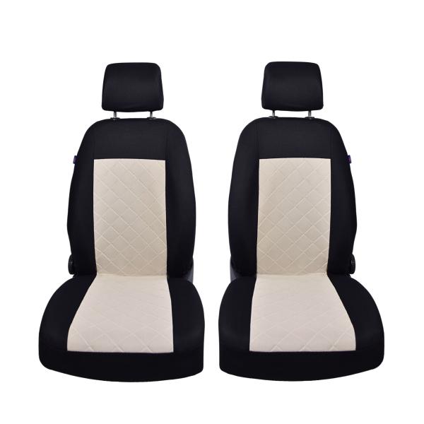 Pokrowce Samochodowe Na Siedzenie Uniwersalne - Czarne, Pikowana Be�Owa Kratka  (Przednie Fotele)
