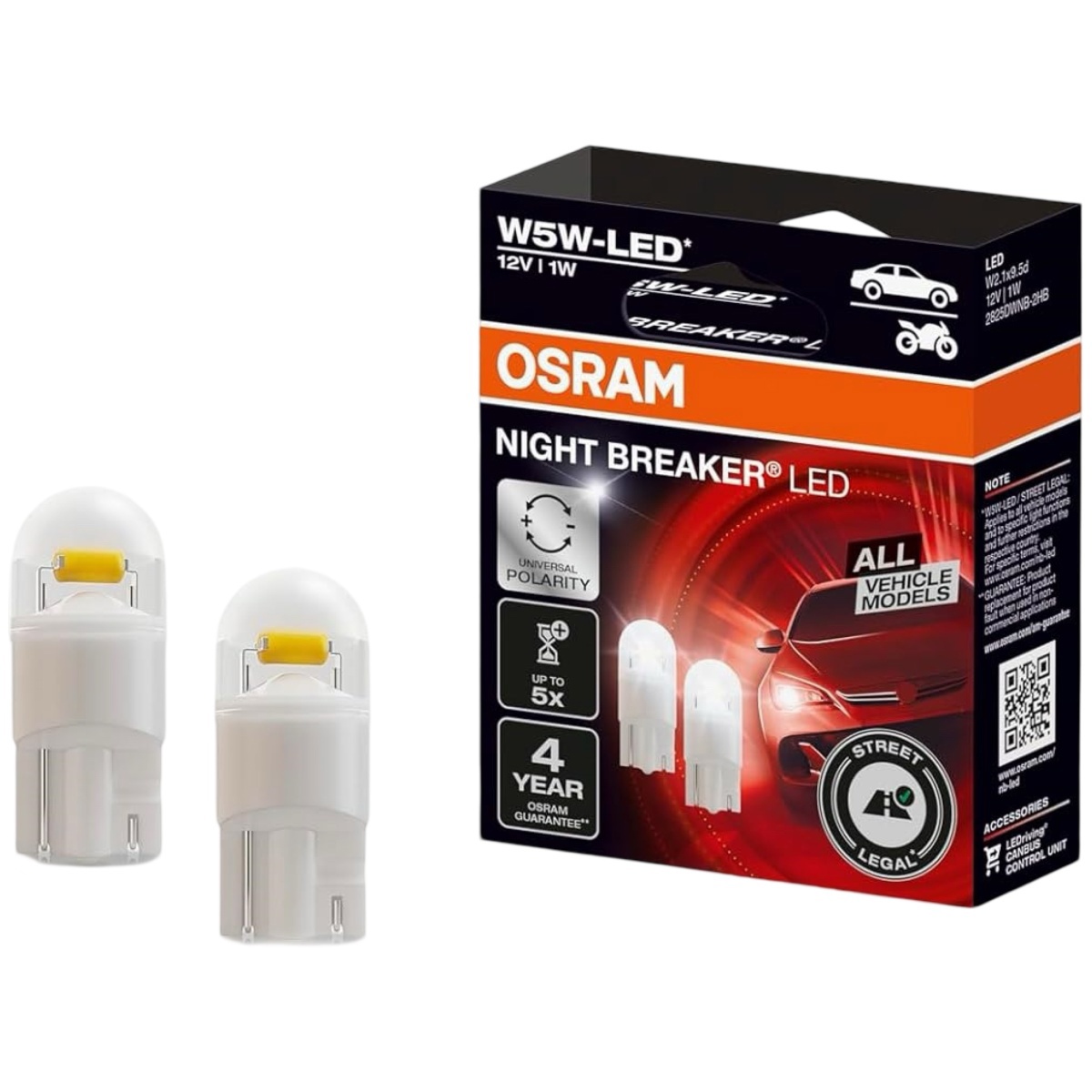 Set 2 Becuri Night Breaker LED W5W Omologare RAR Osram