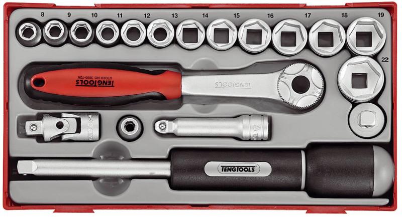 19-Elementowy Zestaw Kluczy Nasadowych Z Chwytem  3/8 Teng Tools Tt3819